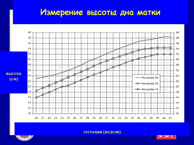 Измерение высоты дна матки гестация (недели) высота (см)